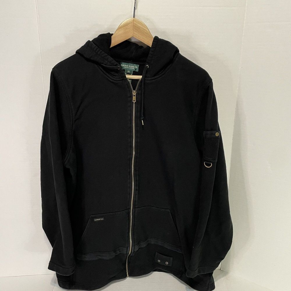 Lauren Jeans Co Ralph Lauren Women’s 1X Full Zip Jacket, Black, Hood And Pockets